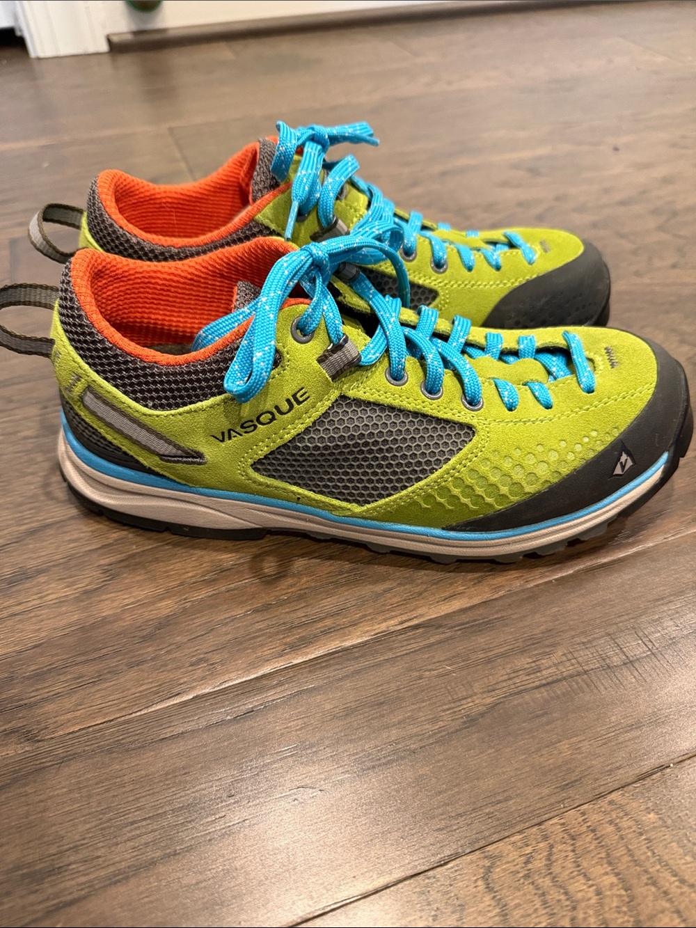 Vasque Womens Green and Blue Grand Traverse Trail Sneakers with Orange Lining